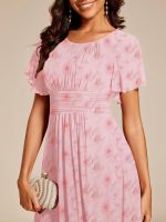 Chic A-Line Pleated Knee-Length Flowy Chiffon Wedding Guest Dress - Image 40
