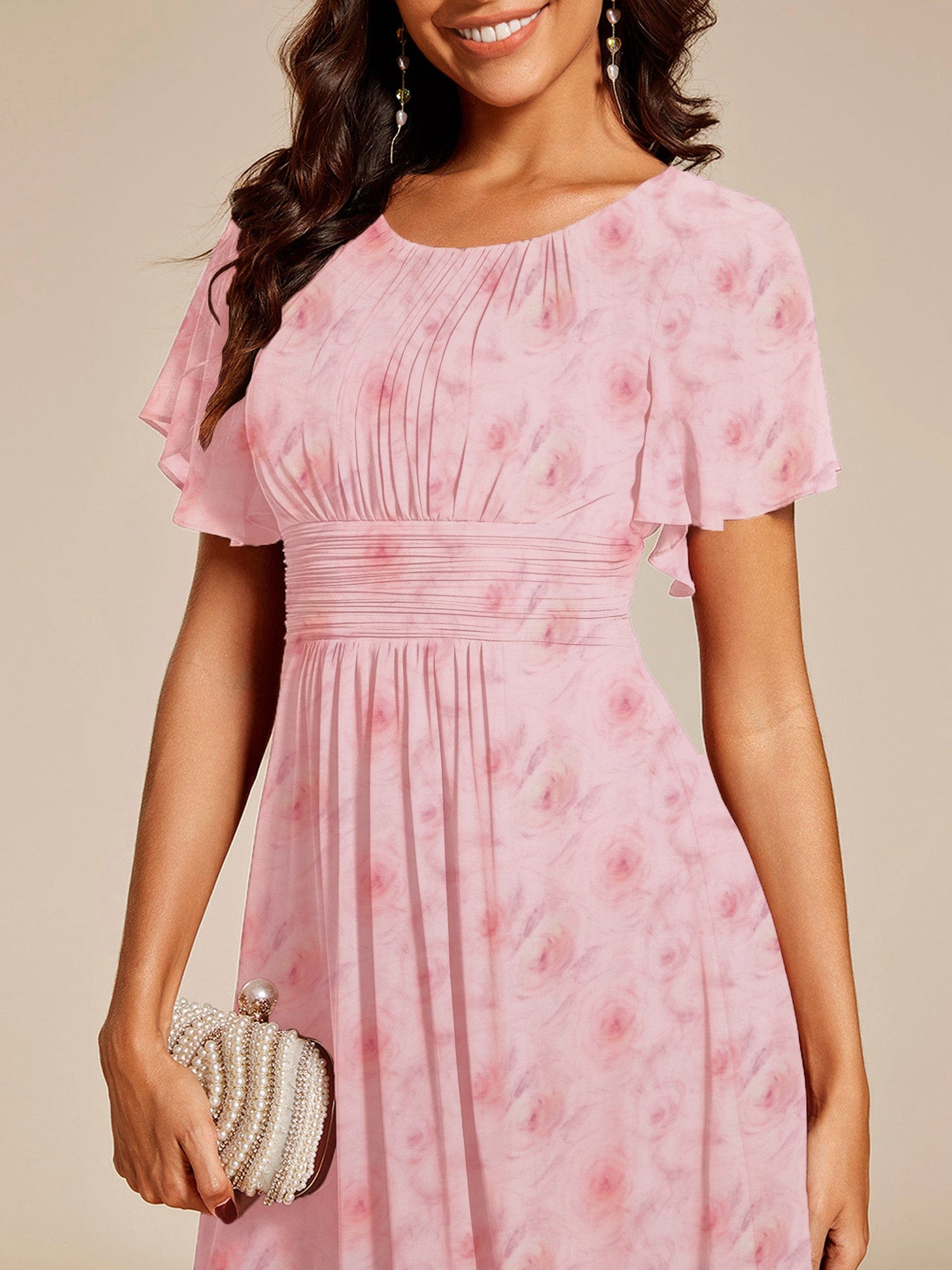 MG02053PR-R3 Chic A-Line Pleated Knee-Length Flowy Chiffon Wedding Guest Dress - Image 40
