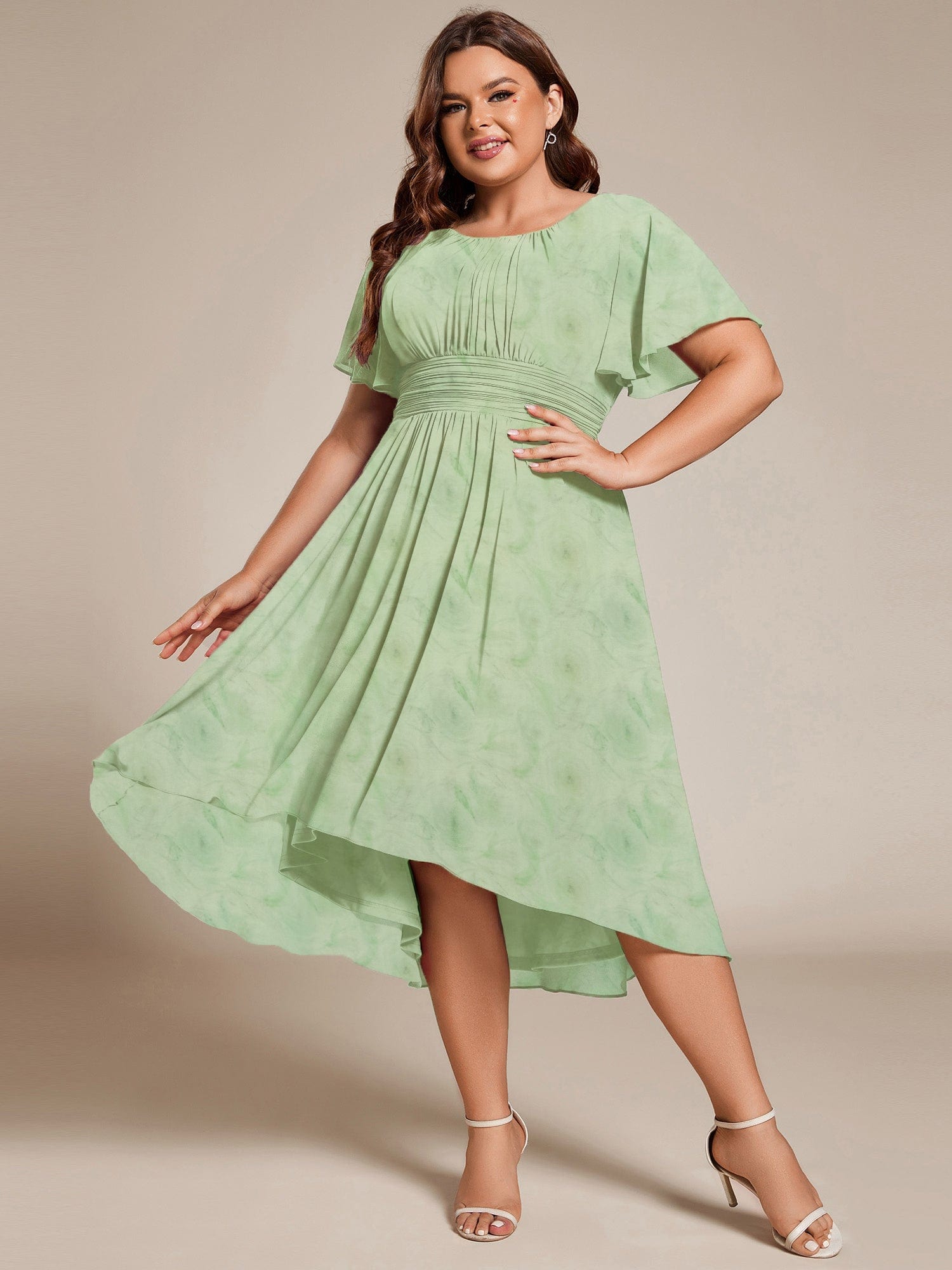 MG02053TR-PR Chic A-Line Pleated Knee-Length Flowy Chiffon Wedding Guest Dress - Image 47