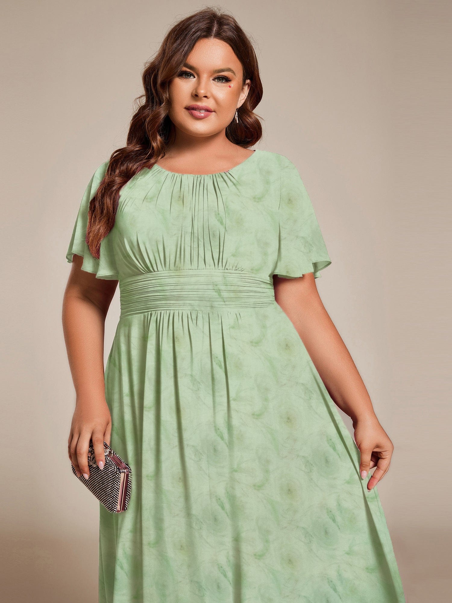 MG02053TR-PR3 Chic A-Line Pleated Knee-Length Flowy Chiffon Wedding Guest Dress - Image 49