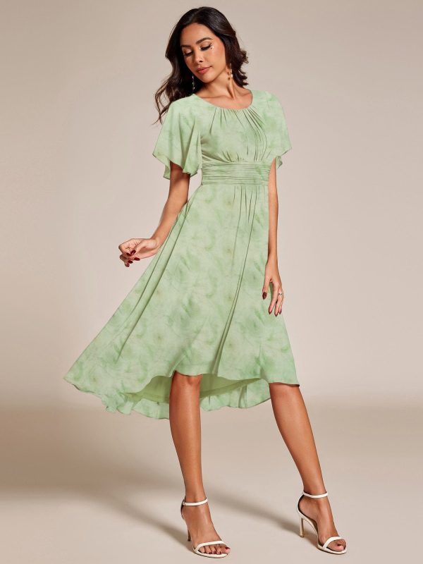 Chic A-Line Pleated Knee-Length Flowy Chiffon Wedding Guest Dress - Image 44