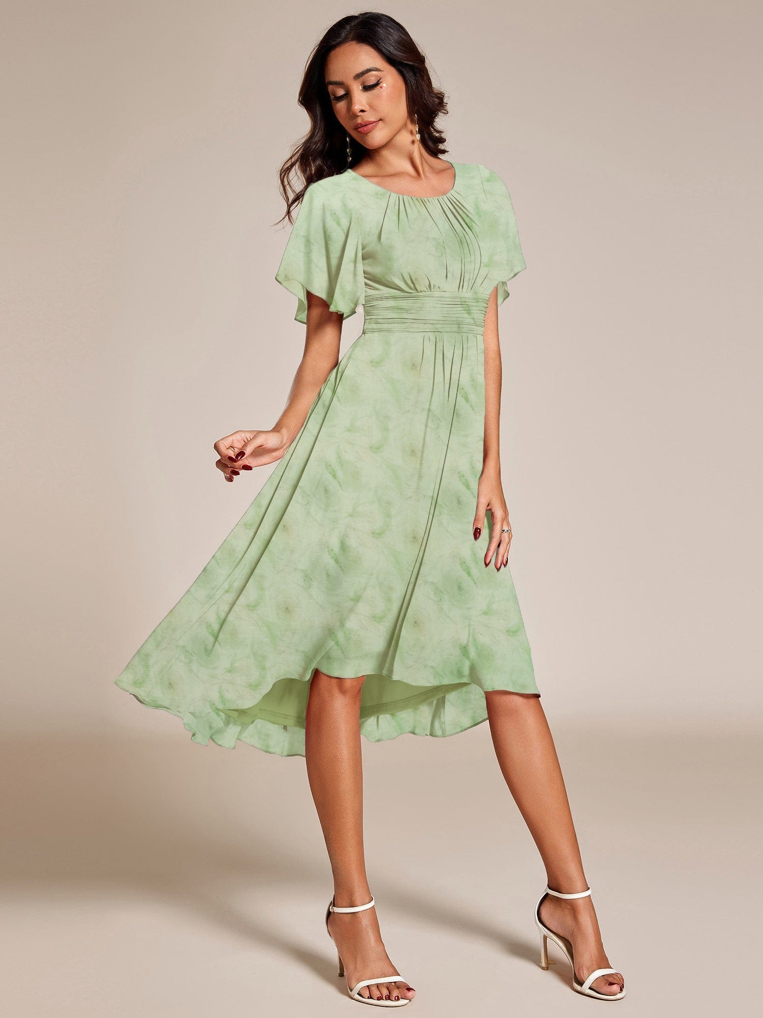 MG02053TR-R Chic A-Line Pleated Knee-Length Flowy Chiffon Wedding Guest Dress - Image 44