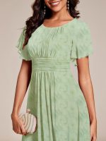 Chic A-Line Pleated Knee-Length Flowy Chiffon Wedding Guest Dress - Image 46