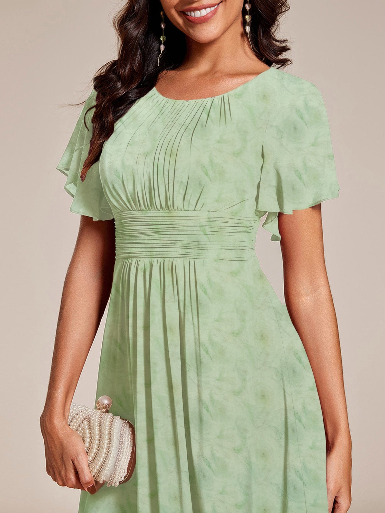 MG02053TR-R3 Chic A-Line Pleated Knee-Length Flowy Chiffon Wedding Guest Dress - Image 46