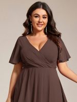 Plus Size Chiffon Short Sleeves Pleated V-Neck A-Line Midi Wedding Guest Dress - Image 113