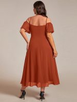 Plus Size Cold Shoulder Sweetheart Necklin Chiffon Midi Wedding Guest Dress - Image 62