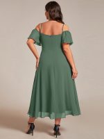 Plus Size Cold Shoulder Sweetheart Necklin Chiffon Midi Wedding Guest Dress - Image 66