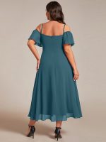 Plus Size Cold Shoulder Sweetheart Necklin Chiffon Midi Wedding Guest Dress - Image 68
