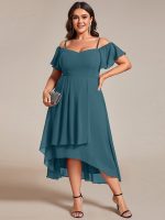 Plus Size Cold Shoulder Sweetheart Necklin Chiffon Midi Wedding Guest Dress - Image 67