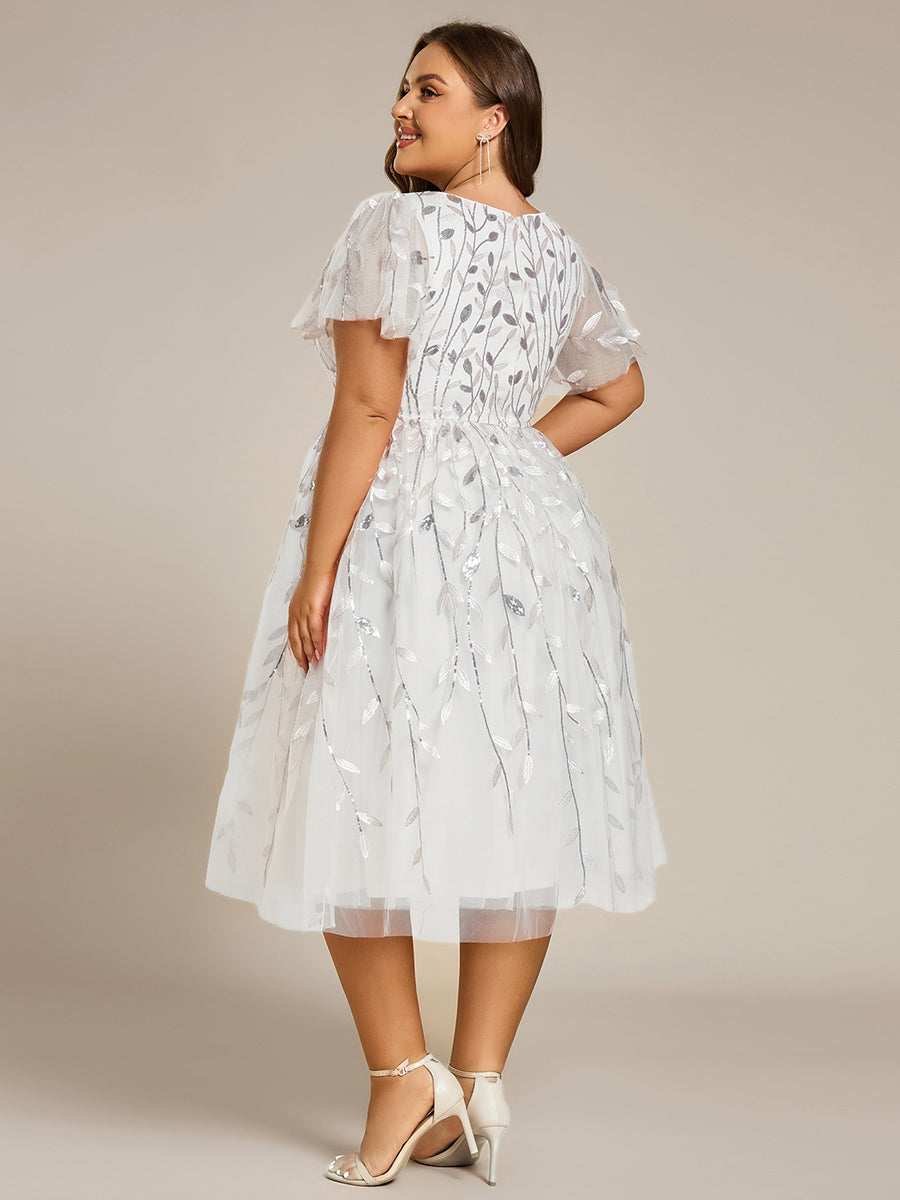 MG02230WH-PR2_9800bf98-5e0f-4e2d-9f2e-7fc005dee469 Short Sleeves Leaf Sequin A-Line Midi Formal Wedding Guest Dress - Image 116
