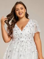 Short Sleeves Leaf Sequin A-Line Midi Formal Wedding Guest Dress - Image 117
