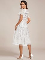 Short Sleeves Leaf Sequin A-Line Midi Formal Wedding Guest Dress - Image 113