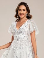 Short Sleeves Leaf Sequin A-Line Midi Formal Wedding Guest Dress - Image 114