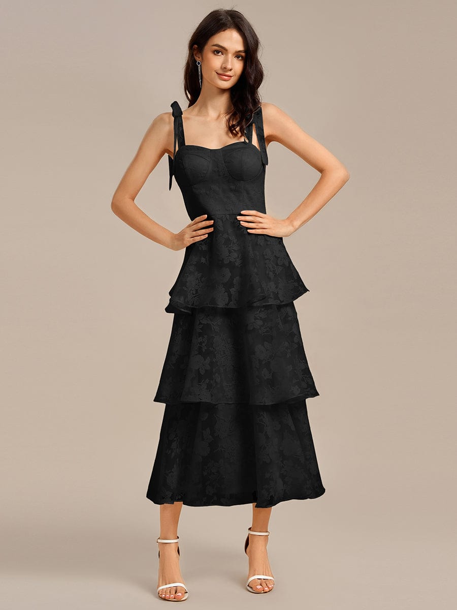 MG02429BK-R Bow Straps Floral Lace Tiered Dress - Image 13