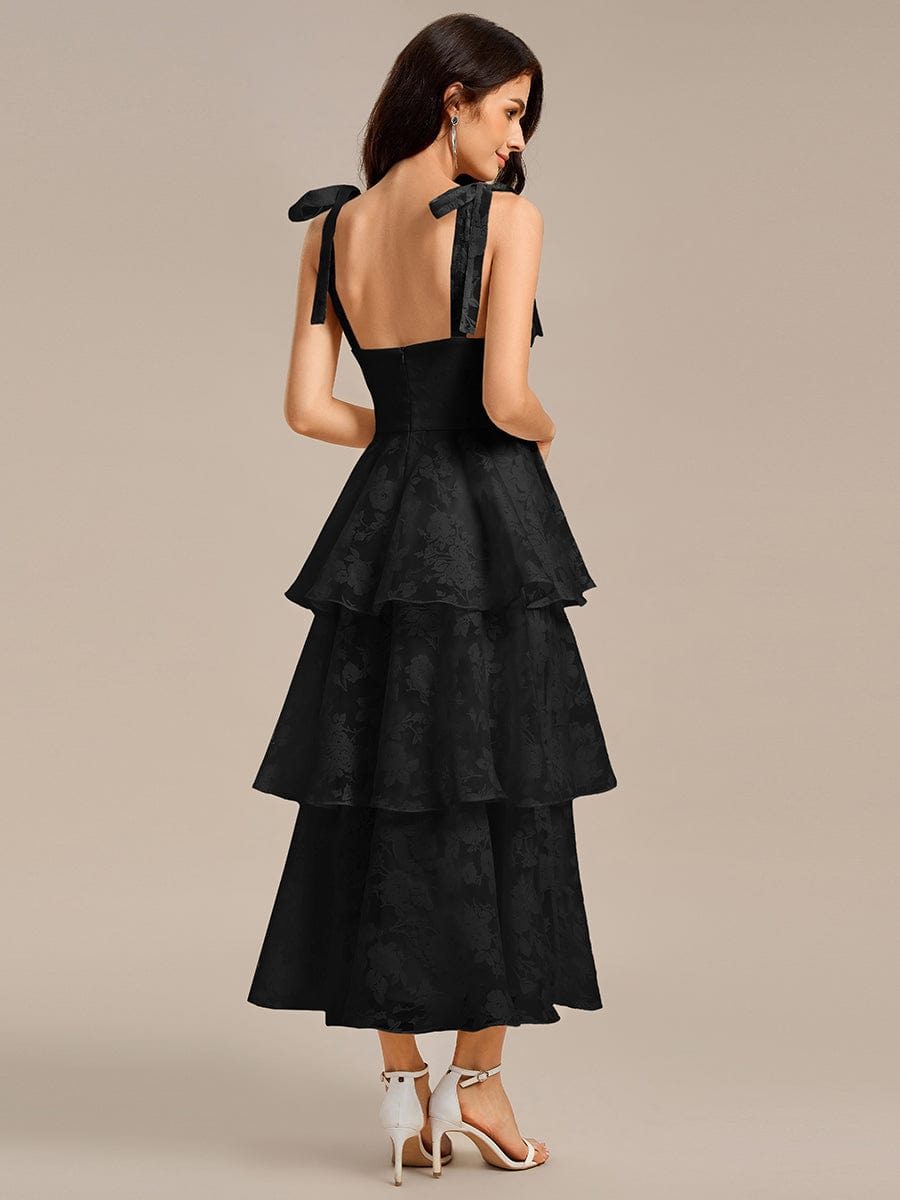 MG02429BK-R2 Bow Straps Floral Lace Tiered Dress - Image 10