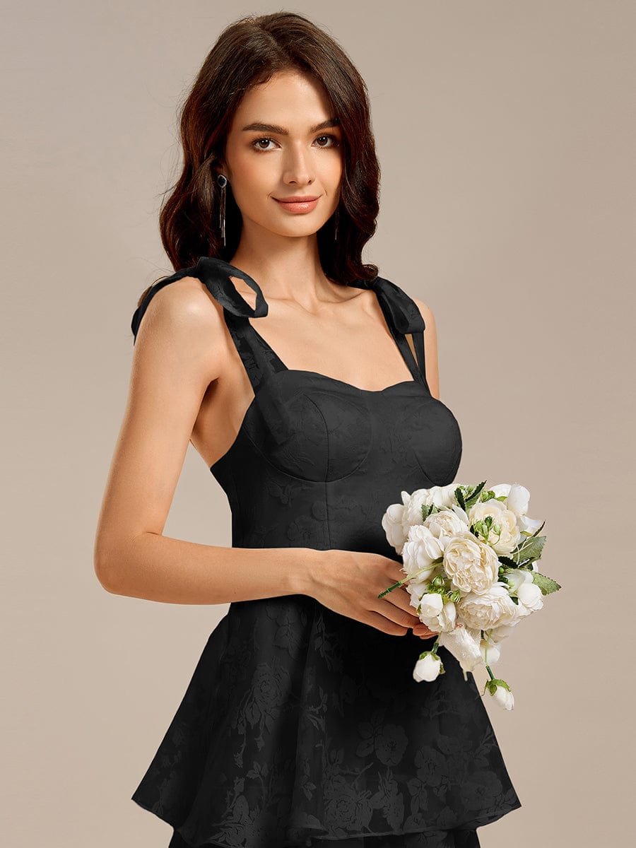 MG02429BK-R5 Bow Straps Floral Lace Tiered Dress - Image 11