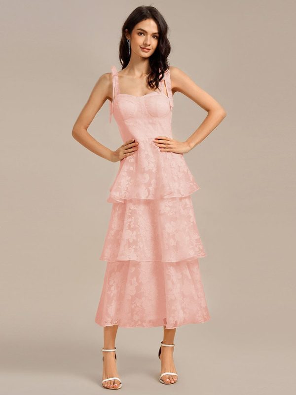 Bow Straps Floral Lace Tiered Dress - Image 22