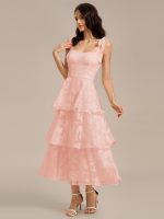 Bow Straps Floral Lace Tiered Dress - Image 23