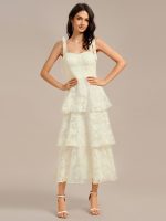 Bow Straps Floral Lace Tiered Dress - Image 4
