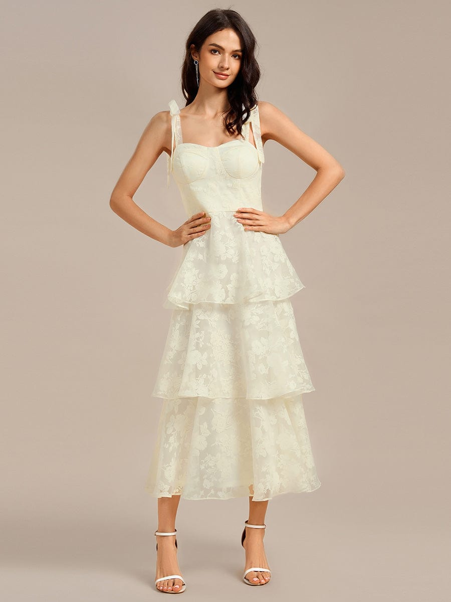 MG02429YL-R Bow Straps Floral Lace Tiered Dress - Image 4
