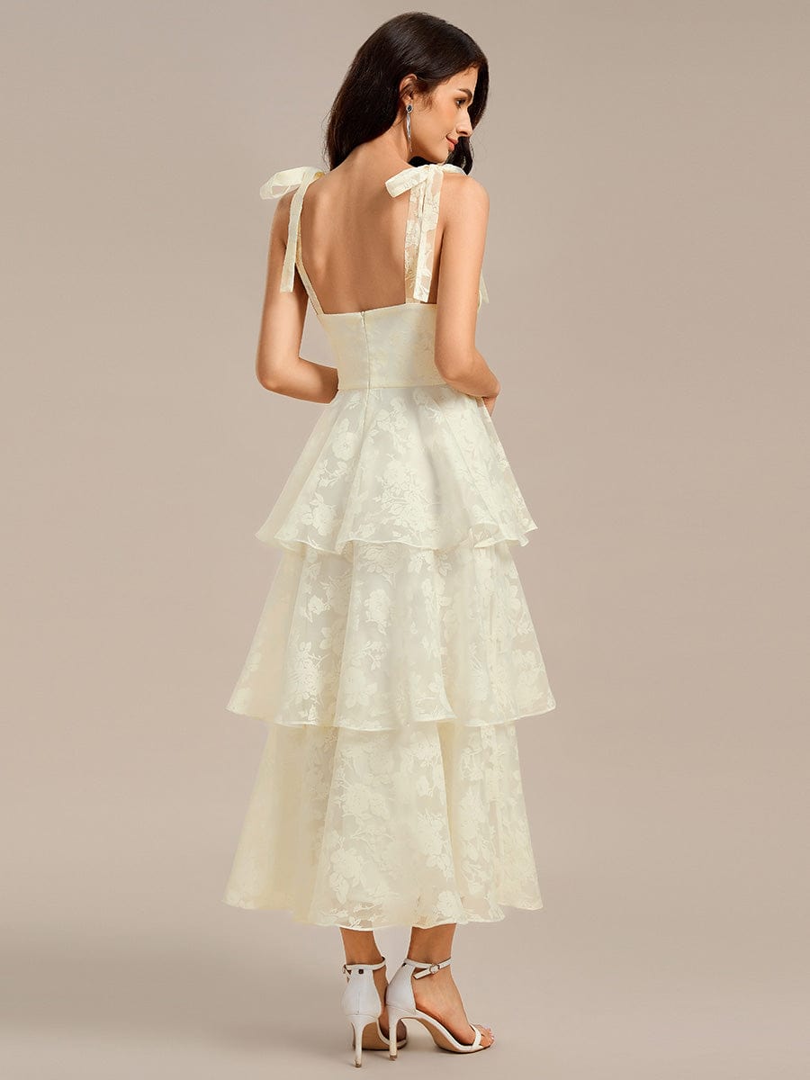 MG02429YL-R2 Bow Straps Floral Lace Tiered Dress - Image 5