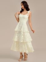 Bow Straps Floral Lace Tiered Dress - Image 7