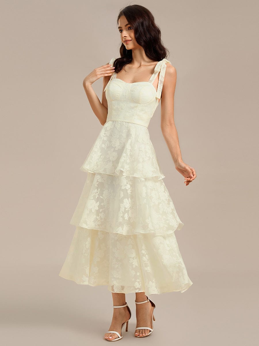 MG02429YL-R3 Bow Straps Floral Lace Tiered Dress - Image 7