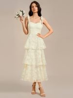 Bow Straps Floral Lace Tiered Dress - Image 8