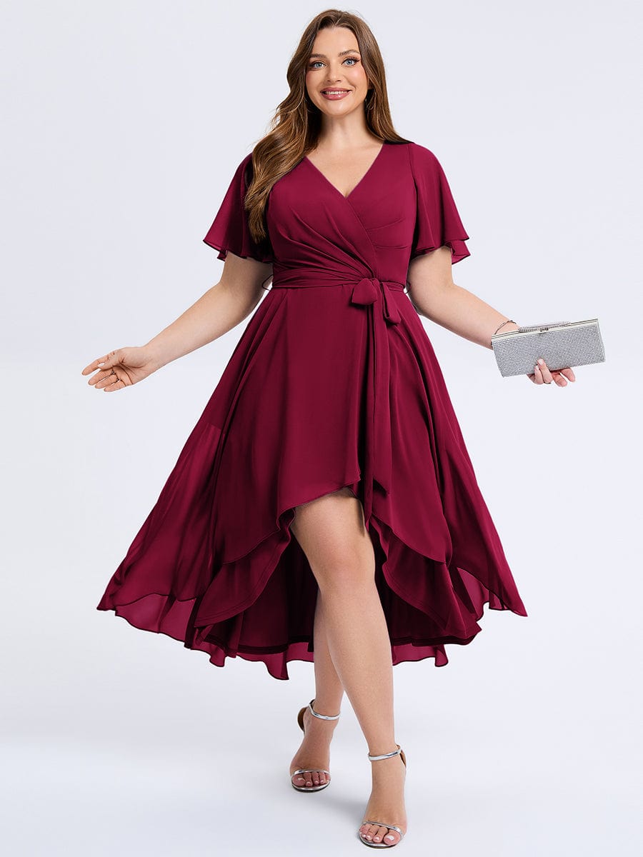 MG02454BD-PR Plus Size Tie Knot Chiffon Wedding Guest Dress - Image 6