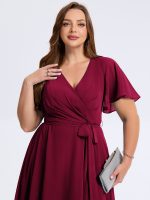 Plus Size Tie Knot Chiffon Wedding Guest Dress - Image 8
