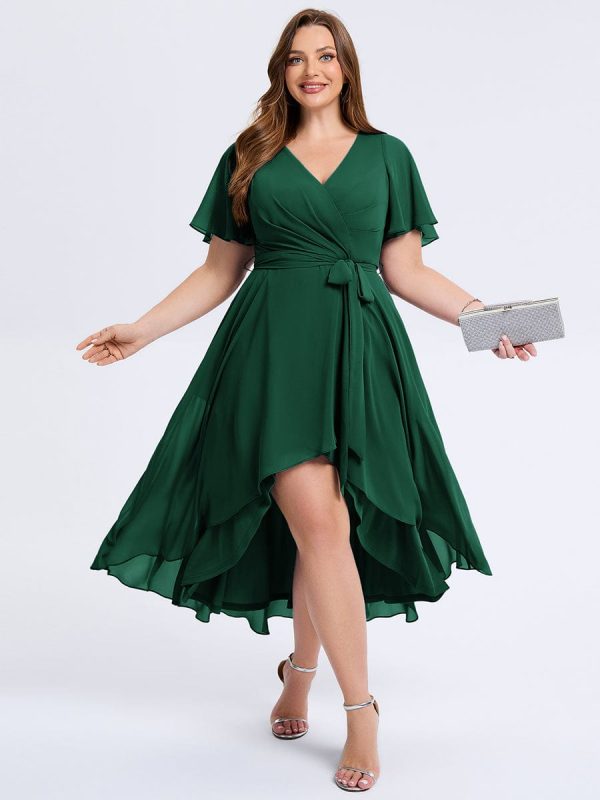 Plus Size Tie Knot Chiffon Wedding Guest Dress - Image 11