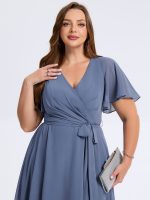 Plus Size Tie Knot Chiffon Wedding Guest Dress - Image 3