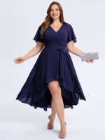 Plus Size Tie Knot Chiffon Wedding Guest Dress - Image 16