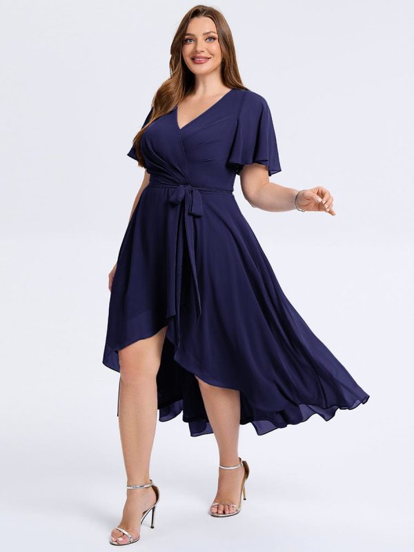 Plus Size Tie Knot Chiffon Wedding Guest Dress - Image 19