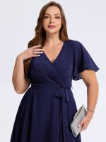 Plus Size Tie Knot Chiffon Wedding Guest Dress - Image 18