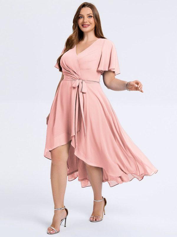 Plus Size Tie Knot Chiffon Wedding Guest Dress - Image 24