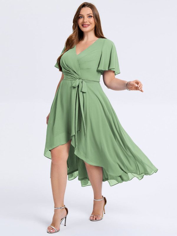 Plus Size Tie Knot Chiffon Wedding Guest Dress - Image 29