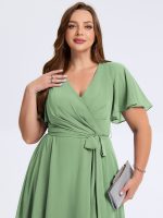 Plus Size Tie Knot Chiffon Wedding Guest Dress - Image 28