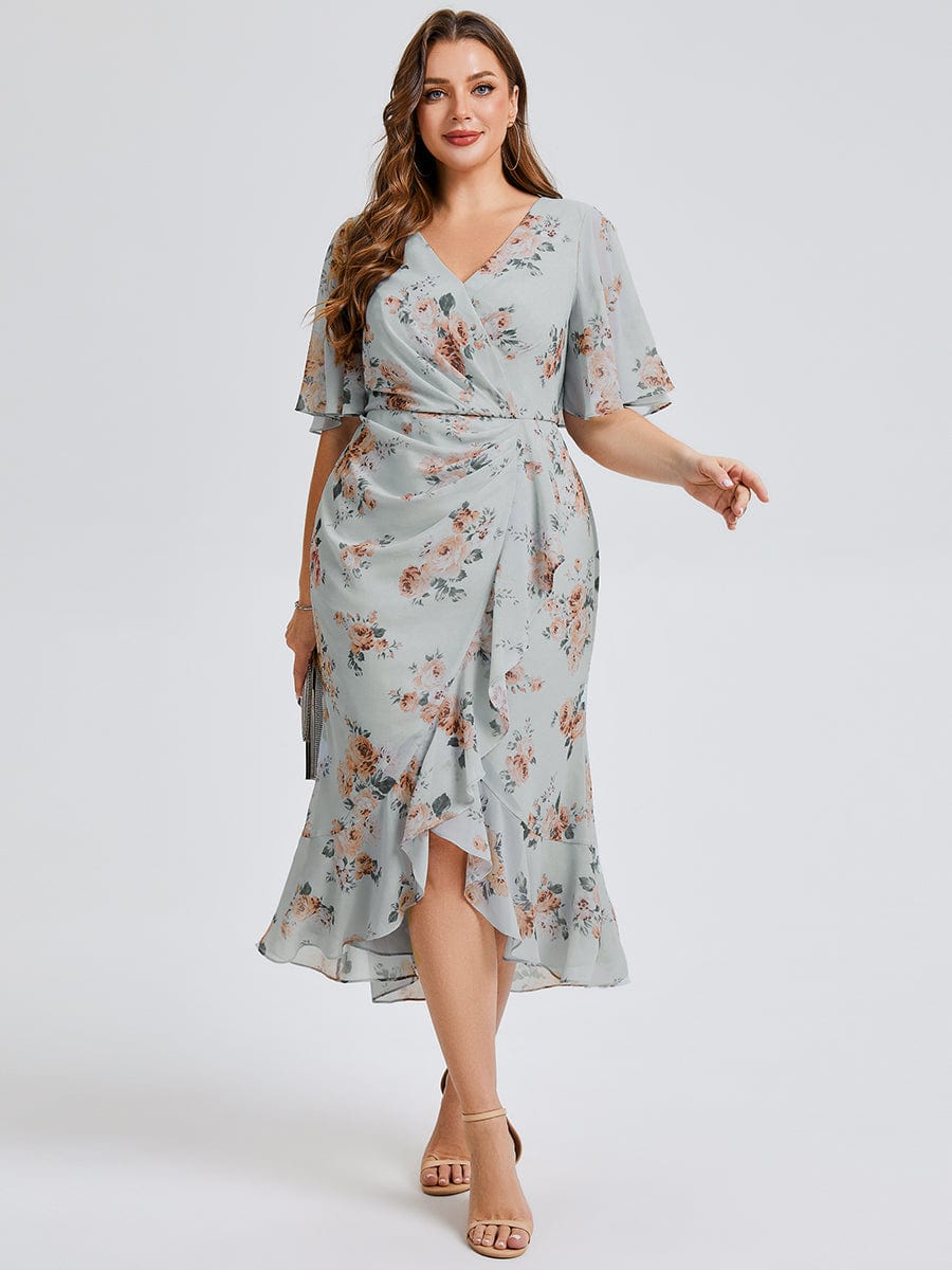 MG02468AL-PR Plus Size Printed Mermaid Chiffon Wedding Guest Dress - Image 1