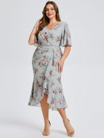 Plus Size Printed Mermaid Chiffon Wedding Guest Dress - Image 4