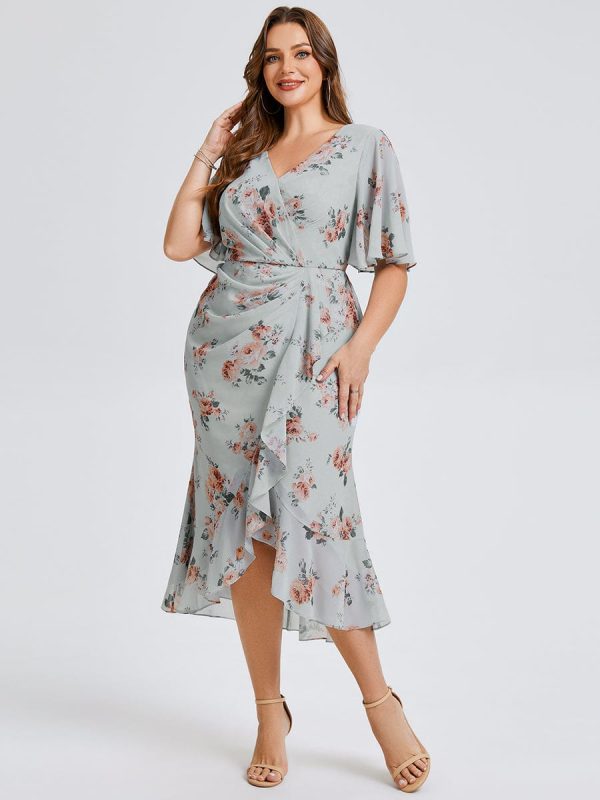Plus Size Printed Mermaid Chiffon Wedding Guest Dress - Image 4