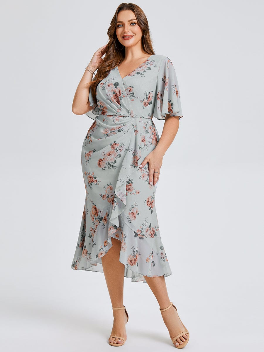 MG02468AL-PR3 Plus Size Printed Mermaid Chiffon Wedding Guest Dress - Image 4