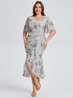 Plus Size Printed Mermaid Chiffon Wedding Guest Dress - Image 5