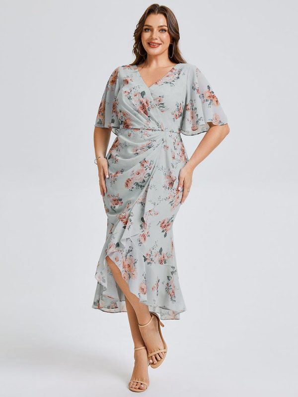 Plus Size Printed Mermaid Chiffon Wedding Guest Dress - Image 5