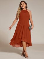 Midi Halter Neck Chiffon Wedding Guest Dress with Sleeveless and A-Line - Image 87