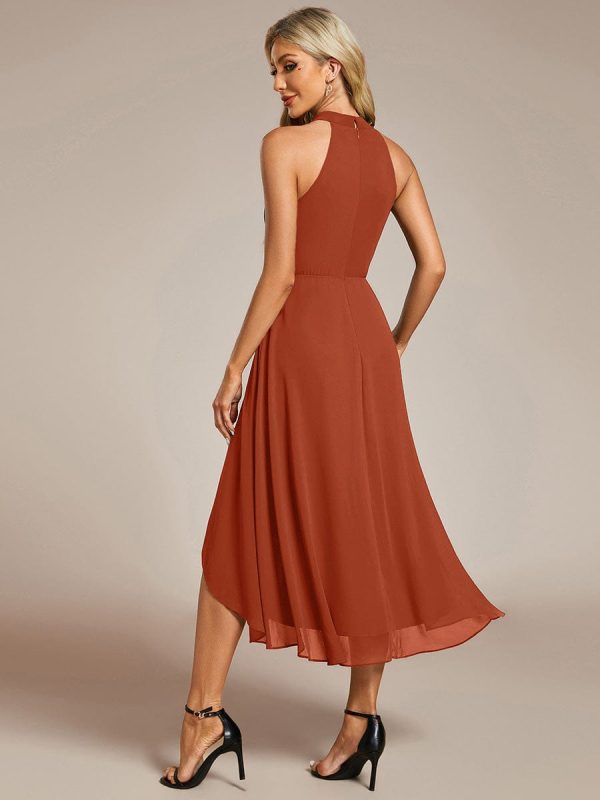 Midi Halter Neck Chiffon Wedding Guest Dress with Sleeveless and A-Line - Image 86