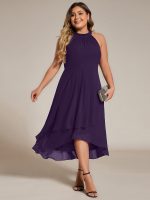 Midi Halter Neck Chiffon Wedding Guest Dress with Sleeveless and A-Line - Image 83
