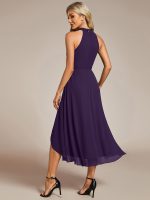 Midi Halter Neck Chiffon Wedding Guest Dress with Sleeveless and A-Line - Image 82