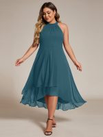 Midi Halter Neck Chiffon Wedding Guest Dress with Sleeveless and A-Line - Image 79
