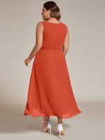 Sleeveless V-Neck High Low Wedding Guest Dress with Floral Applique - Image 48
